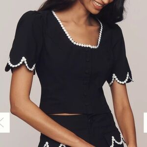 Maeve Scoop-Neck Lace-Trim Blouse